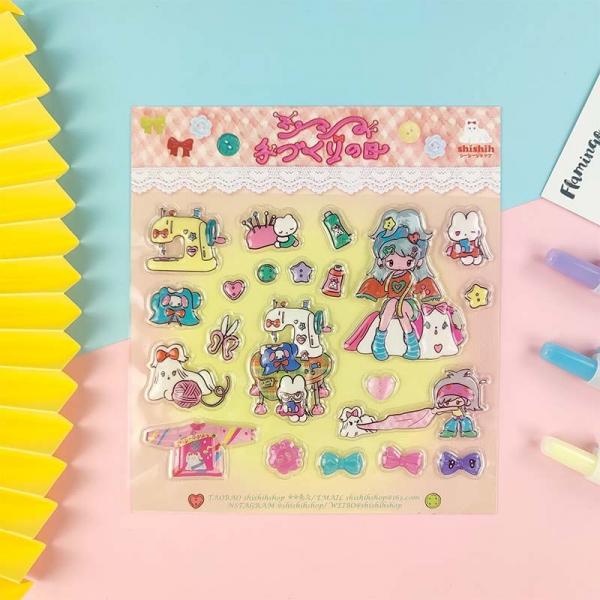 Quality Milky PVC Cartoon Sticker Sheet Water Gel Red Bubble Stickers 3D Concave Convex for sale