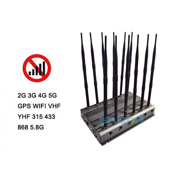 Quality Infrared Remote Control 5G Signal Jammer Blocker 80w Powerful 12 Antennas 2G 3G for sale