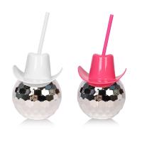 China Pink Cowboy Hat Disco Ball Cup With Straw 600ml 20oz Food Grade Plastic factory