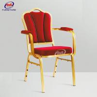 Quality Velvet Fabric Red Banquet Chairs With Armrest Gold Metal High Density Sponge for sale