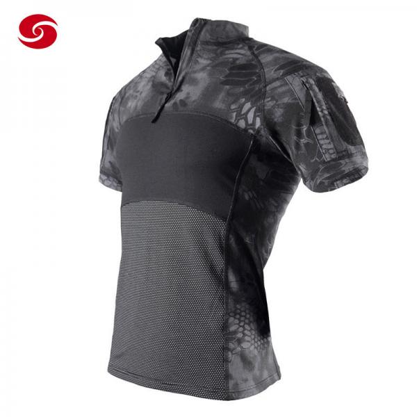 Quality Stand Collar Breathable Mesh Short Sleeves Military Tactical Shirt With Zipper for sale