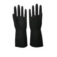 Quality 32CM Black Industrial Rubber Gloves Unflocked Lining Alkali Resistance for sale