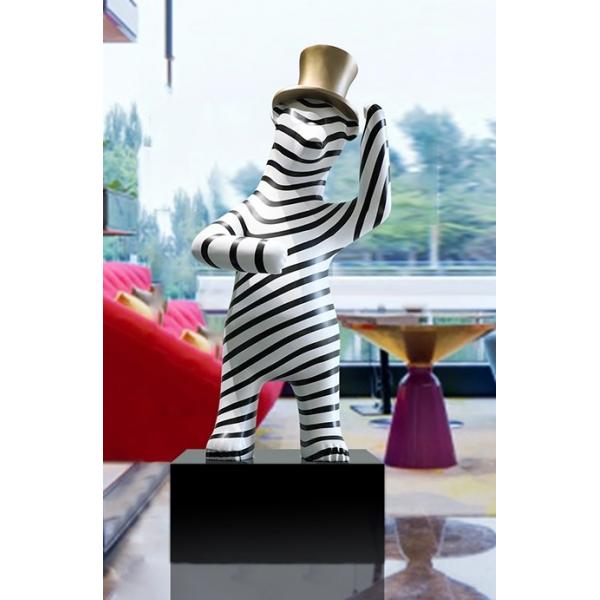 Quality Black White Animal Garden Ornaments , Striped Bear Abstract Metal Garden Sculptures for sale