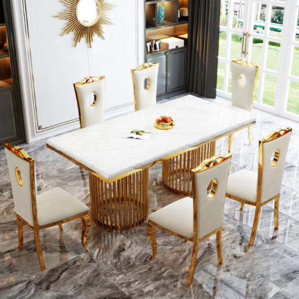 Quality Medium Size Dining Room Furnitures Stainless Steel Marble Dining Table Flannel / for sale