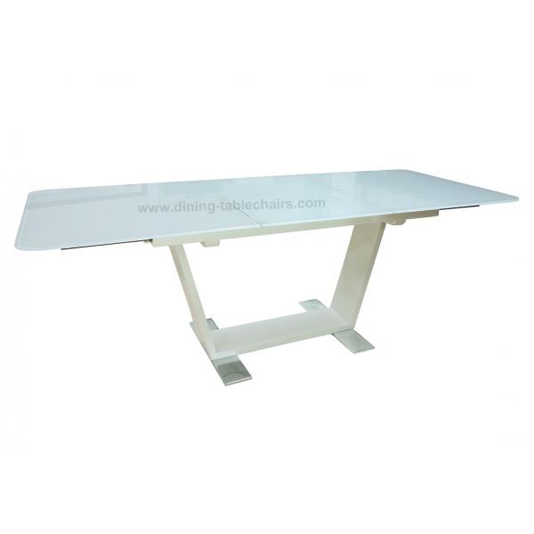 Quality White Painted Tempered Glass Dining Table 2.2 Meter Stainless Base for sale