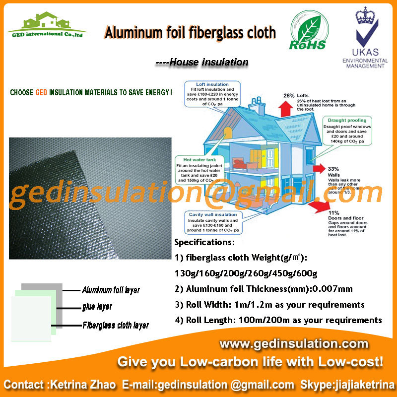 China Reflective Aluminum Foil Coated Fiberglass Cloth Insulation For Fireplaces factory