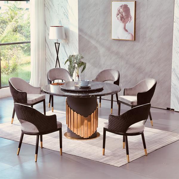 Quality Cross Shaped Stainless Steel Marble Circular Dining Table With Turntable for sale