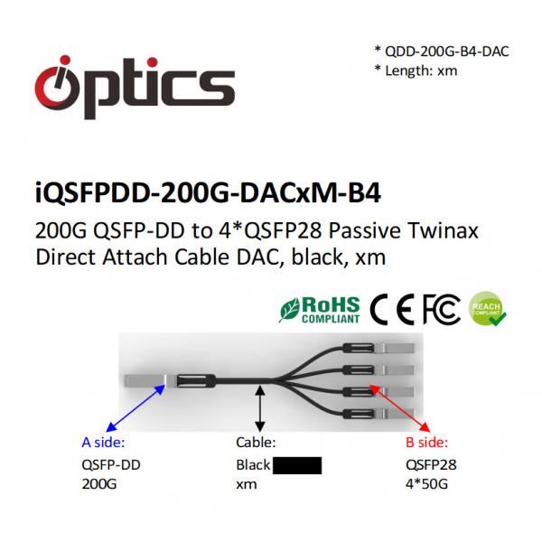Quality QSFPDD-200G-DACxM-B4 200G QSFPDD To 4x50G QSFP28 Breakout DAC(Direct Attach Cable) Cables (Passive) Dac 10m for sale