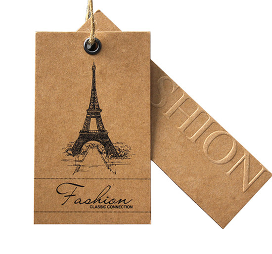 Quality Custom Printed Brown Kraft Paper Hang Tags  For Clothing With Embossed Logo for sale