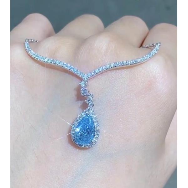 Quality Blue Pear Lab Created Diamond Necklace 1.5 Carat for sale