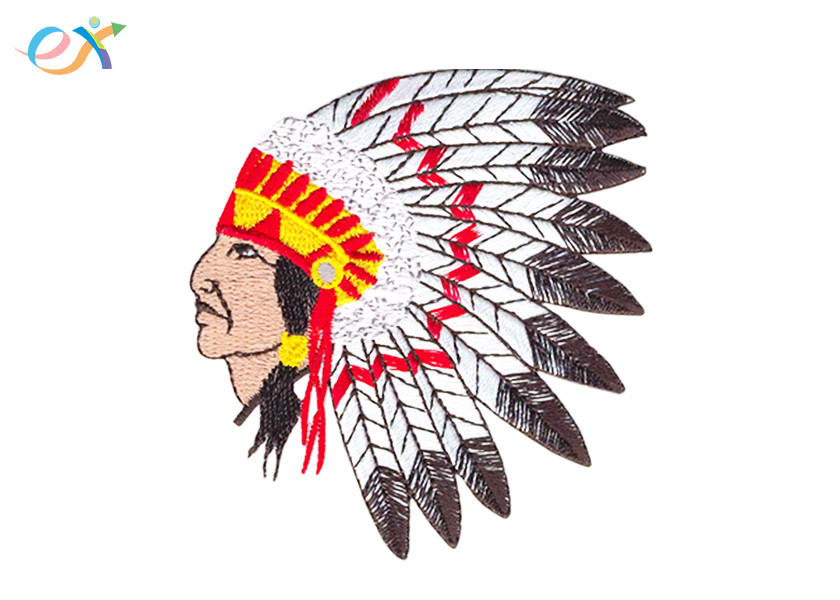 China Custom American Indian Iron On Embroidered  Patches With Laser Cut Border factory