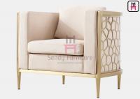 China Ivory Leather Cushion Single Sofa Chair With Stainless Steel Carved Hollowed - Out Frame factory