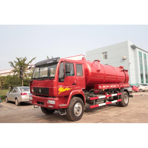 Quality Red 4×2 Sewer Removal Truck / Septic Vacuum Trucks With Volume 10 M3 Tank \ for sale