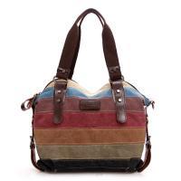 China TREND NEW RAINBOW STRIPED CANVAS BAG FASHION PATCHWORK WOMEN'S BAG WATER WASH CLOTH BAG factory