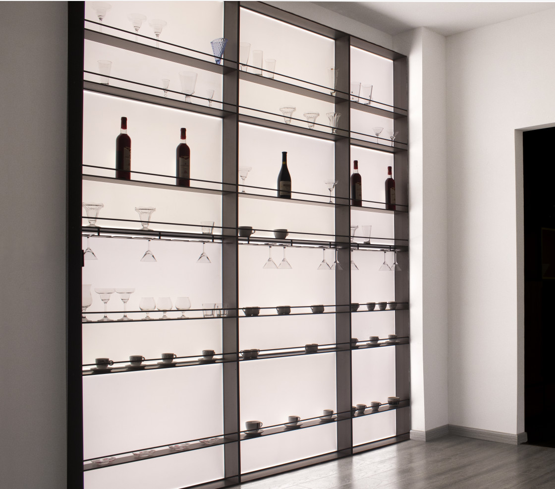 China Furniture Led Light Aluminum Shelves Wall Mounted Hanging Wall Wine Shelf For Home factory