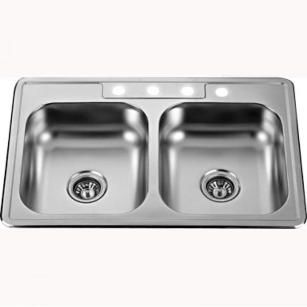 Quality Four Holes Deep Stainless Steel Double Bowl Sink Self Rimming for sale