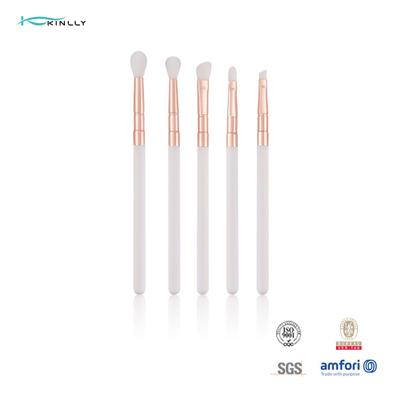 China 5pcs Plastic Makeup Brushes White Plastic Handle Vegan Fiber Eye Makeup Brush Set factory