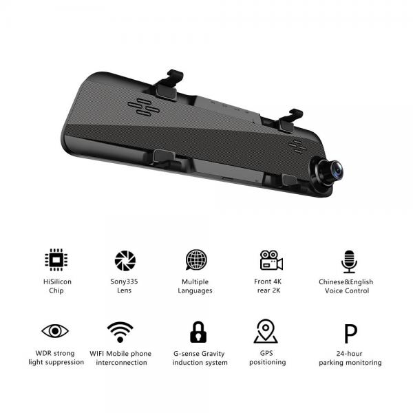 Quality 4K Front Rear Dashcam Rearview Mirror Car Recorder 3840x2160P 25fps for sale