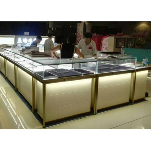 Quality Wooden Cabinet Jewelry Showcase Kiosk Half Stainless Steel Metal Frame for sale