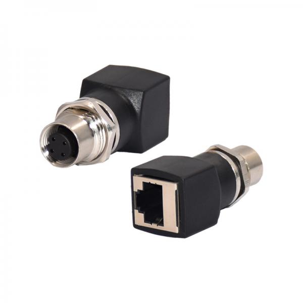 Quality Automotive M12 Waterproof Connector A Coding Female 4pins To RJ45 Adapter for sale