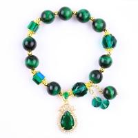 China Natural Green 10mm Tiger Eye Bracelet With Copper Gold Plating factory