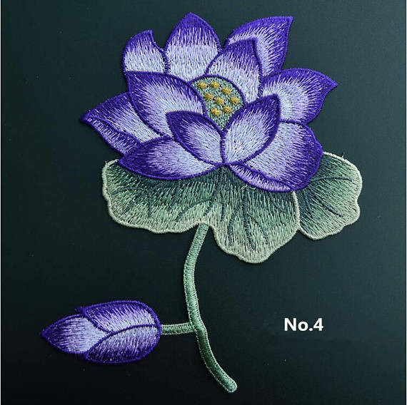 Quality Large Embroidered Flower Patches , Sew On Embroidered Appliques On Lace Fabric for sale