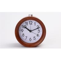 China Small Round Wooden Alarm Clock , Analog Snooze Night Light Wooden Desk Clock factory