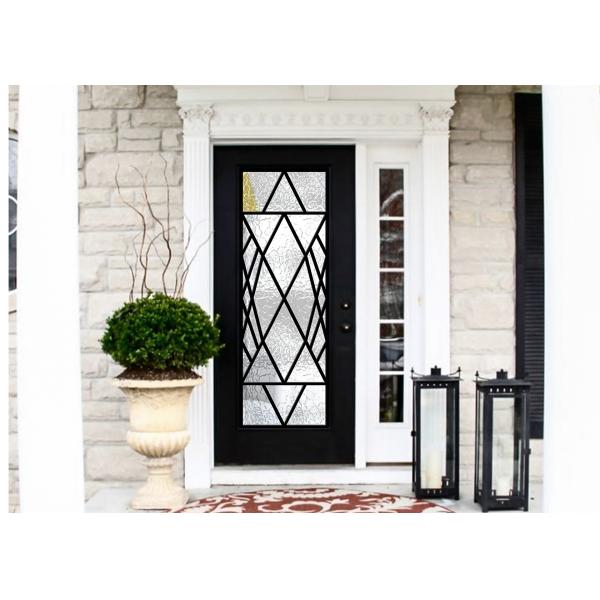 Quality Polished Wrought Iron Glass Double Entry Doors Firm Type Iron Mosaic Glass for sale