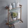 China Stainless Steel Glass Shelf 2 Tier Chrome Shelf with Towel Bars Organizer Wall Mount Shower Storage Gold Finish factory
