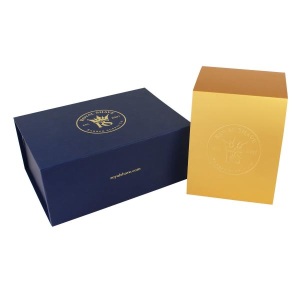 Quality Embossed Sleeve Cosmetic Packaging Box Collapsible Rigid Blue Gold for sale