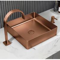 China Square 304 Stainless Steel Above Counter Sink With Pop Up Drain Brushed Rose Gold Color factory