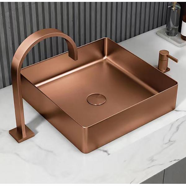 Quality Square 304 Stainless Steel Above Counter Sink With Pop Up Drain Brushed Rose for sale