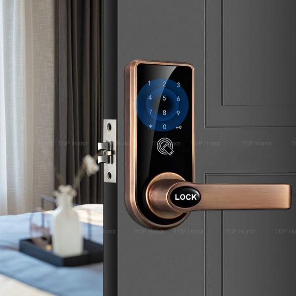 Quality Hotel Digital Smart Code Door Lock Zinc Alloy Password RFID Card Mechanical Key Access for sale