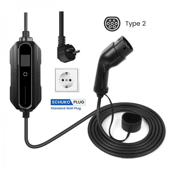 Quality 16A 1 Phase 3.6 KW Type 2 Schuko Adapter Portable Electric Car Charger With LCD for sale