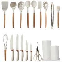 China 17pcs Silicone Cooking Utensils Kitchen Utensil Set Turner Tongs, Spatula, Spoon, Brush, Whisk, Wooden Handle Gadgets factory
