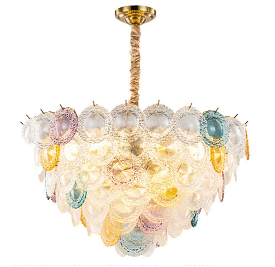 Quality E14 Rainbow Transparent 600*390mm Round Crystal Pendant Chandelier for sale