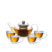 China Glass Tea Set Glass Teapot Tea Infuser and 4 Double-Wall Insulated Glass Cups factory
