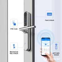 Quality WiFi APP Access Bluetooth Door Lock Thumbprint Door Lock 38mm Width Slim Panel Silver Color for sale