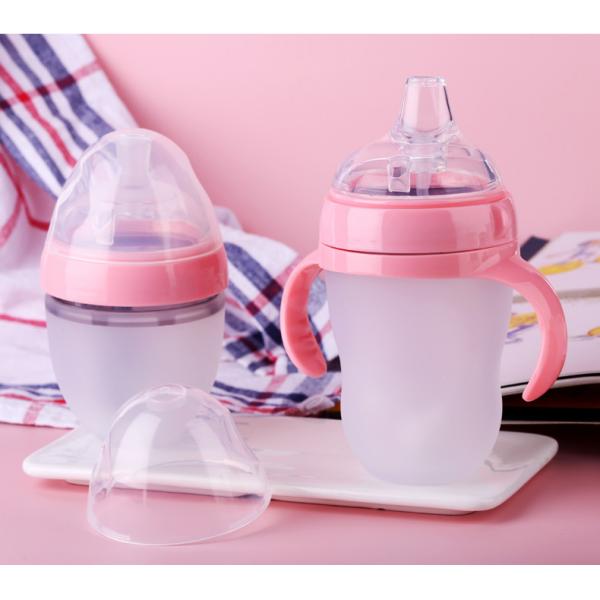 Quality 250ml Silicone Nipple Bottle , BPA Free Anti Colic Feeding Bottle With Cover for sale