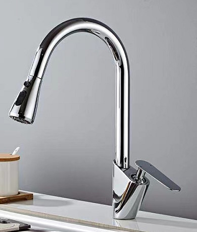 Quality Brushed Stainless Steel Pull Out Kitchen Tap High Arc Kitchen Faucet for sale