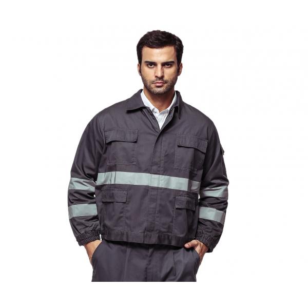 Quality 65% P 35% C Twill Fabric Industrial Work Jackets Anti Tear With Reflective Tape for sale