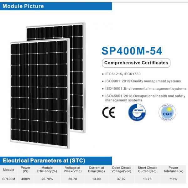 Quality 400 Watt Mono Solar Panel Flexible Monocrystalline Silicon PV Module for sale