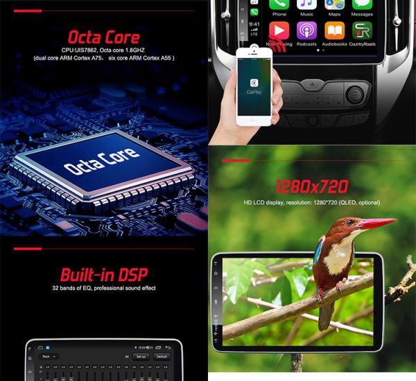 Bluetooth 8 Core 2 Din Car Radio 10.1 Inch QLED 1280*720 Voice Control