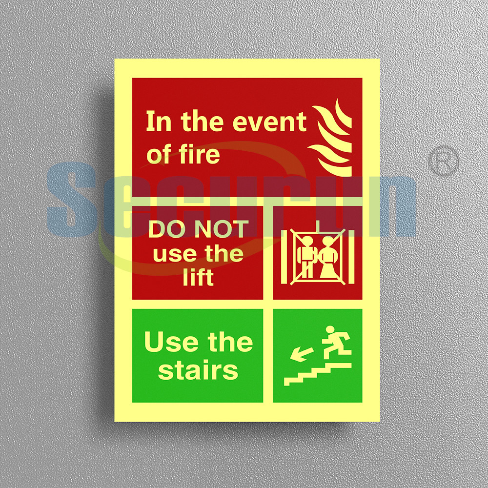 Quality Self Luminous Glow Photoluminescent Fire Signs Action For Not Use The Lift for sale