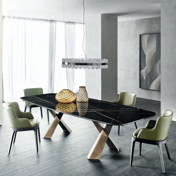 Quality Modern Ceramic Marble Top Dining Table 10 Seat With Metal X Base for sale