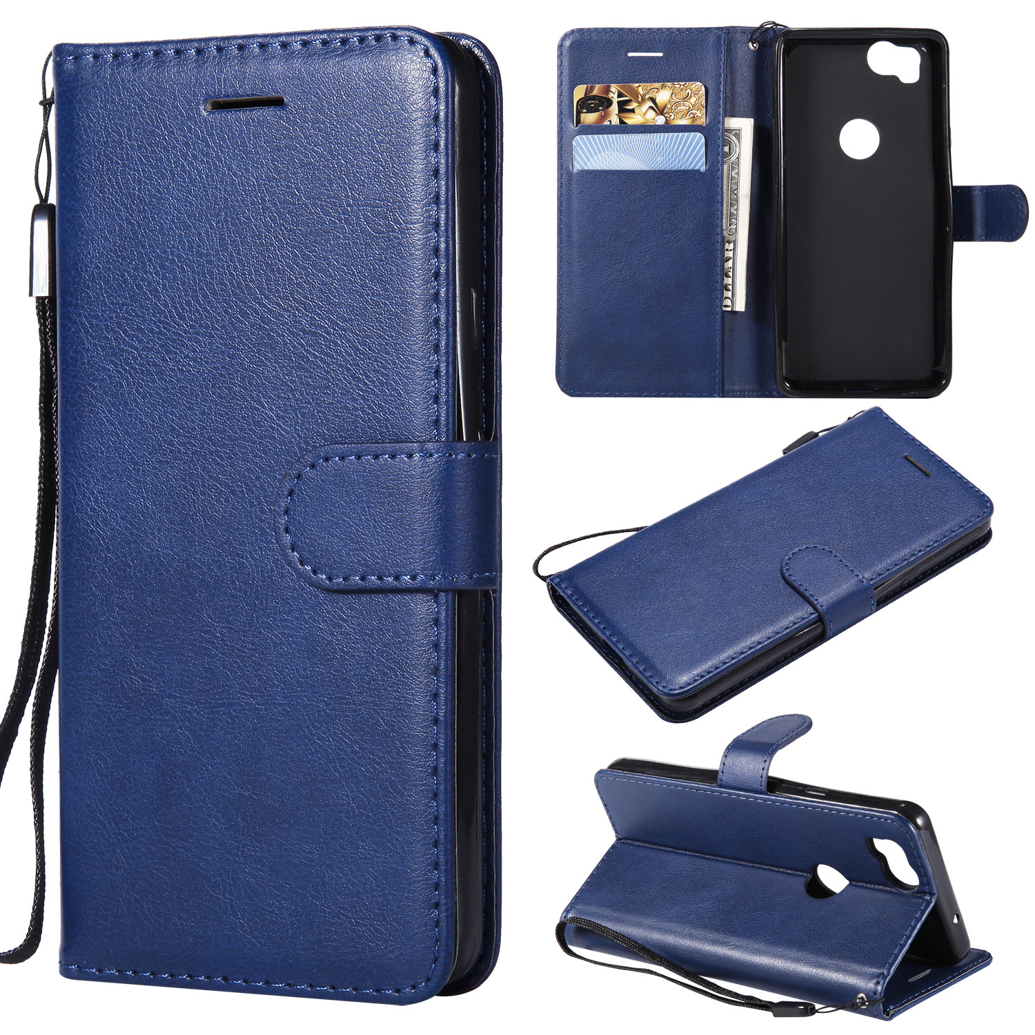 China Pixel 2 Pure Color Leather Wallet Protective mobile phon Case with Card Slots factory