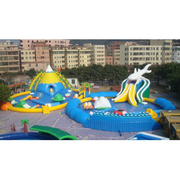 Quality 9*8m Colorful Shark Inflatable Water Slide With Pool Commercial Water Park For for sale
