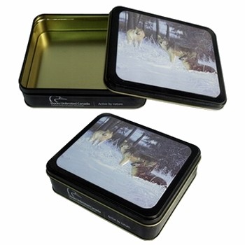 Quality CYMK Printed Square Tin Containers , Gift Packaging Box With Rolled Out Lid for sale