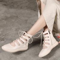 China S146 Factory new fashion trend leather lace-up hollow cool boots ethnic style retro handmade Guangzhou spring and summer factory