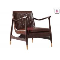 Quality Brown Leather Single Sofa Chair Ash Wood Frame With Copper Feet 73 * 68 * 85cm for sale